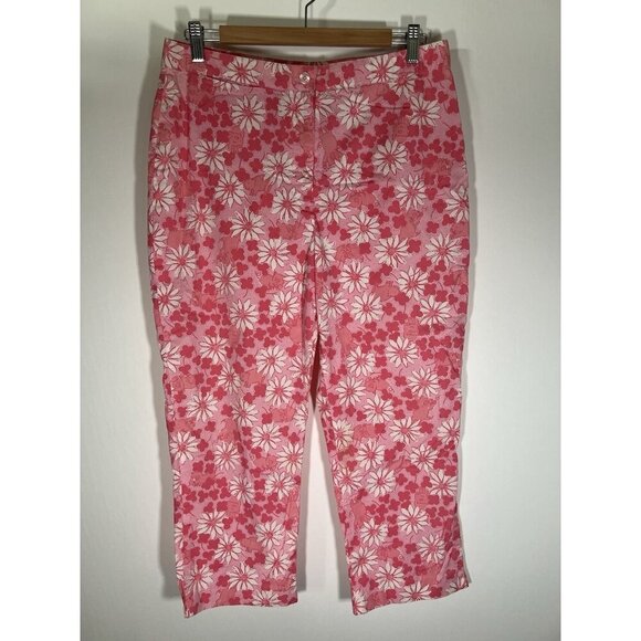 Vintage 90s Lilly Pulitzer pink white floral flying pigs cropped resort pants 12 - Picture 1 of 8